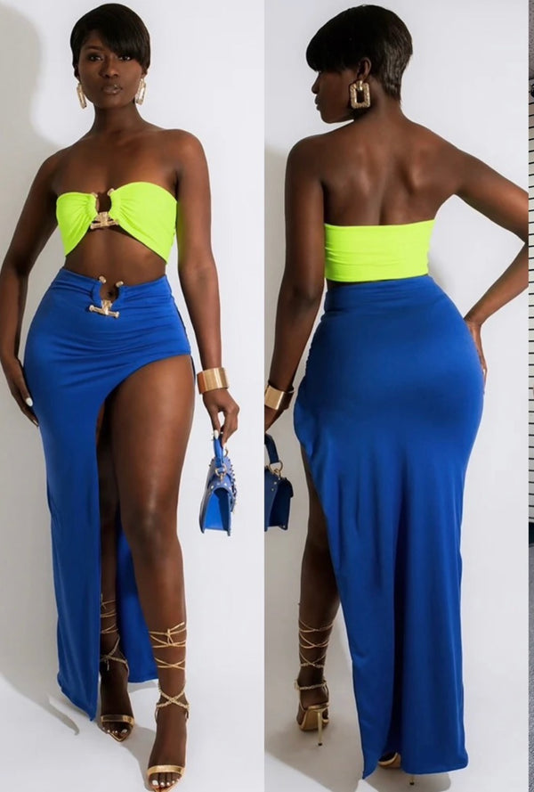 2 Pc Crop Top With Open Sided Skirt